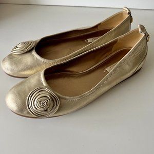 Ecco Metallic Gold Leather Ballet Flats, Size 39